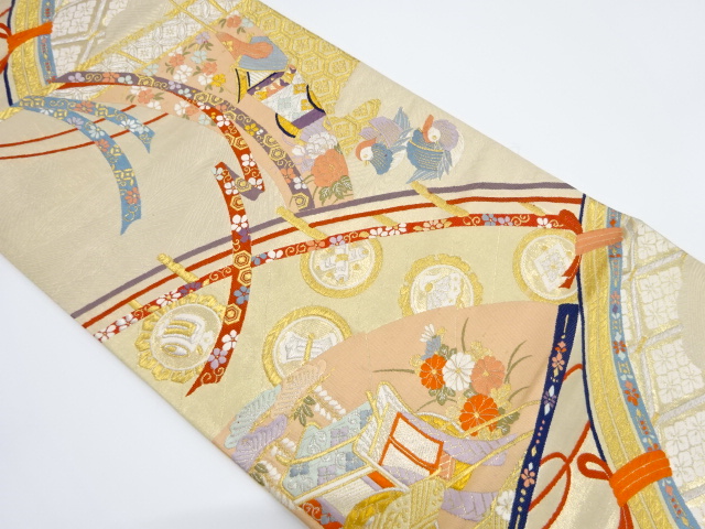 JAPANESE KIMONO / VINTAGE FUKURO OBI / SILK / WOVEN FLORAL PLANTS & MANDARIN DUCK